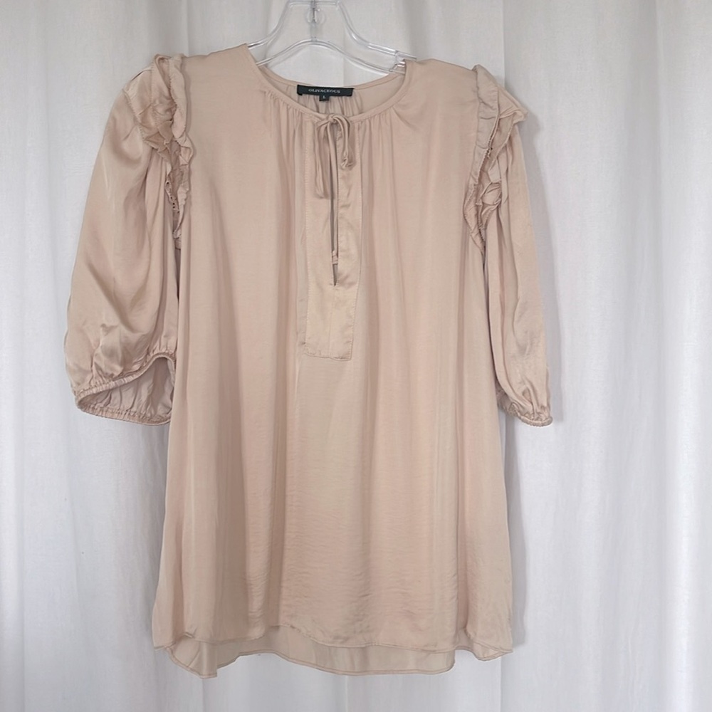 Soft Pinky-beige Blouse by Olivaceous with ruffled sleeves